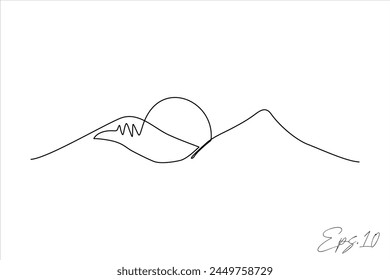 dibujo continuo de arte lineal de paisaje de montaña