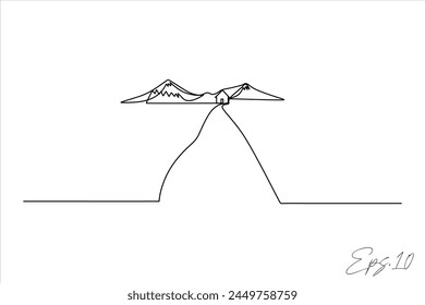 continuous line art drawing of a mountain road