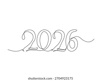 Dibujo de arte lineal continuo del Nuevo año 2026. Número 2026. Trazo editable.