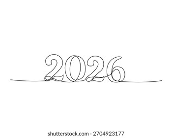 Dibujo de arte lineal continuo del Nuevo año 2026. Número 2026. Trazo editable.