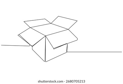 continuous line art drawing Open Cardboard Box