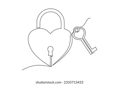 continuous line art drawing of a padlock with a love shape key