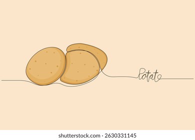 Desenho de arte em linha contínua de Batatas. Fundo vegetal de batata fresca minimalista.