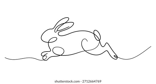 Dibujo de línea continua de un conejo en una pose de running dinámica, una Ilustración vectorial monocromática minimalista y elegante adecuada para el diseño moderno. Vector, ilustración