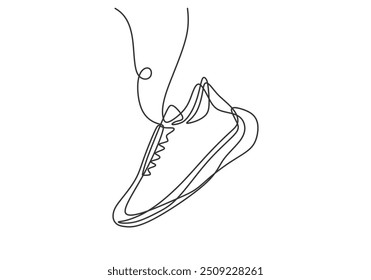 Continuous line art drawing of a running shoe. A minimalist vector illustration of athletic sports, hand-drawn and isolated on a white background.