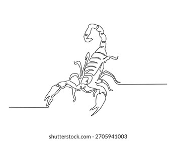 Dibujo de arte lineal continuo de escorpión animal. Ilustración de arte de línea de Escorpio. Trazo editable.