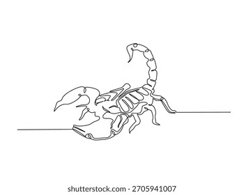 Dibujo de arte lineal continuo de escorpión animal. Ilustración de arte de línea de Escorpio. Trazo editable.