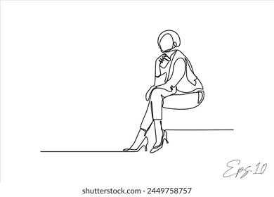 continuous line art drawing of a sitting woman