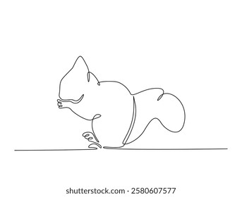 Continuous line art drawing of squirrel - animal concept. Squirrel in single line art drawing vector illustration. Editable stroke.