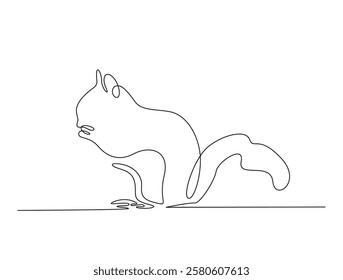 Continuous line art drawing of squirrel - animal concept. Squirrel in single line art drawing vector illustration. Editable stroke.