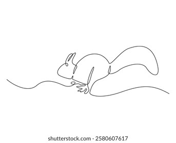 Continuous line art drawing of squirrel - animal concept. Squirrel in single line art drawing vector illustration. Editable stroke.