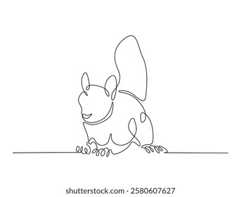 Continuous line art drawing of squirrel - animal concept. Squirrel in single line art drawing vector illustration. Editable stroke.