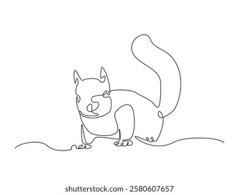 Continuous line art drawing of squirrel - animal concept. Squirrel in single line art drawing vector illustration. Editable stroke.