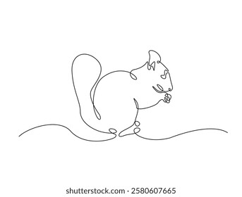 Continuous line art drawing of squirrel - animal concept. Squirrel in single line art drawing vector illustration. Editable stroke.