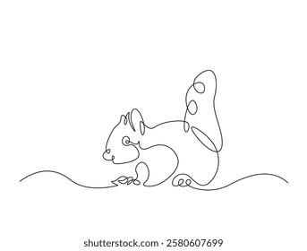 Continuous line art drawing of squirrel - animal concept. Squirrel in single line art drawing vector illustration. Editable stroke.