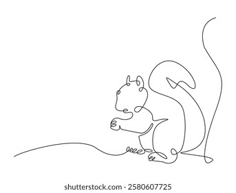 Continuous line art drawing of squirrel - animal concept. Squirrel in single line art drawing vector illustration. Editable stroke.