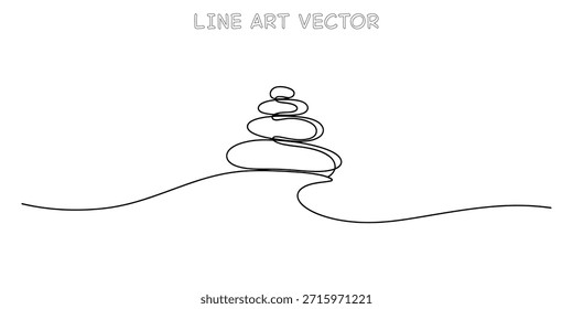 Desenho de arte de linha contínua de pedras zen empilhadas ou seixos. Conceito minimalista de equilíbrio, harmonia e meditação em um fundo branco. Ilustração vetorial