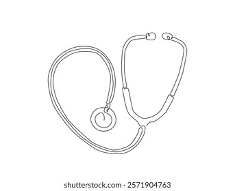 Continuous line art drawing of stethoscope - Medical equipment. Stethoscope single line art drawing vector illustration. Editable stroke.