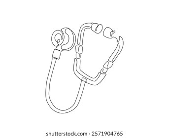 Continuous line art drawing of stethoscope - Medical equipment. Stethoscope single line art drawing vector illustration. Editable stroke.