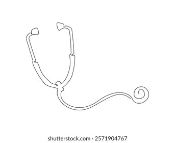 Continuous line art drawing of stethoscope - Medical equipment. Stethoscope single line art drawing vector illustration. Editable stroke.