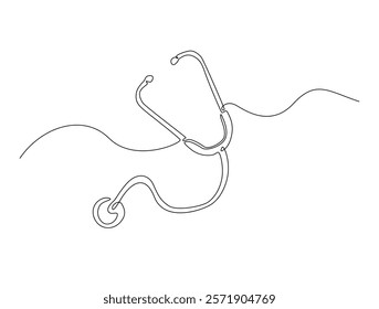 Continuous line art drawing of stethoscope - Medical equipment. Stethoscope single line art drawing vector illustration. Editable stroke.