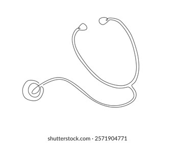 Continuous line art drawing of stethoscope - Medical equipment. Stethoscope single line art drawing vector illustration. Editable stroke.