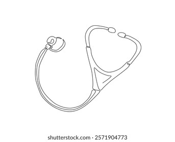 Continuous line art drawing of stethoscope - Medical equipment. Stethoscope single line art drawing vector illustration. Editable stroke.