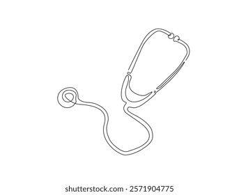 Continuous line art drawing of stethoscope - Medical equipment. Stethoscope single line art drawing vector illustration. Editable stroke.