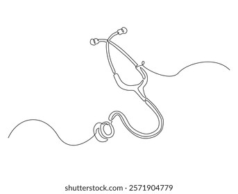 Continuous line art drawing of stethoscope - Medical equipment. Stethoscope single line art drawing vector illustration. Editable stroke.