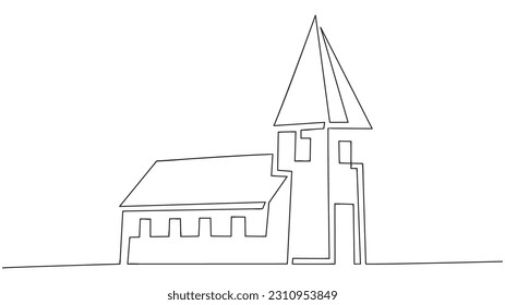Continuous line art drawing style. Abstract church building. Vector illustration