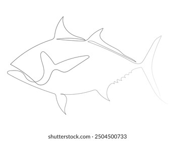 Estilo de dibujo de línea continua de un pescado de salmón fresco, una línea continua de pescado.