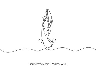 Continuous line art drawing style. Corn cob black linear sketch, Depicting corn kernels and natural sweetness, line art style vector illustration.