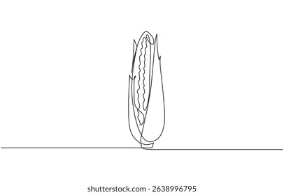 Continuous line art drawing style. Corn cob black linear sketch, Depicting corn kernels and natural sweetness, line art style vector illustration.