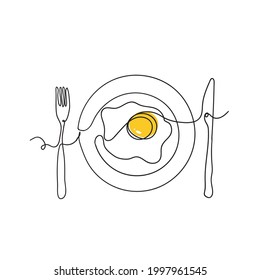 continuous line art drawing sunny side up illustration vector