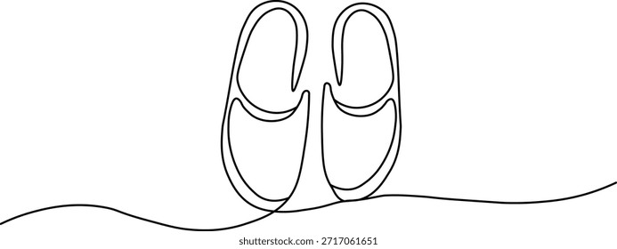 Continuous line art drawing of a tender pair of baby shoes
