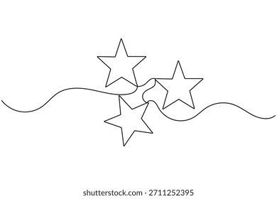 Dibujo de arte lineal continuo de tres estrellas conectadas en la ilustración blanca