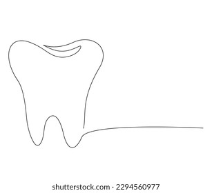 Dibujo de línea continua de dientes. Estomatología dentista - ilustración vectorial de dibujo de línea única dental. Trazo editable.
