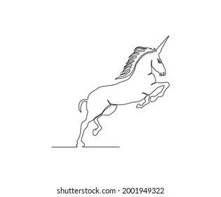 Continuous line art drawing of Unicorn. Minimalist black unicorn outline design. editable active stroke vector. 