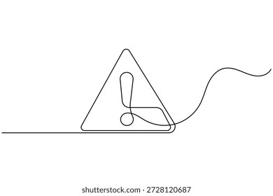 Desenho em forma de linha contínua do sinal de aviso com ícone de ponto de exclamação