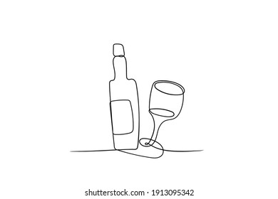 dibujo de línea continua de botellas de vino y copas de vino para el logotipo For o signo para la iluminación de la tienda de vinos . ilustración vectorial para diseño gráfico