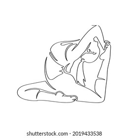 Continuous line art drawing of woman doing yoga