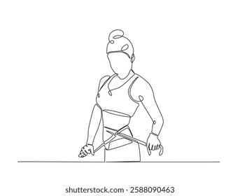 Continuous line art drawing of woman dieting concept. Pretty girl with tape measure around her body in one line drawing illustration. Editable stroke.