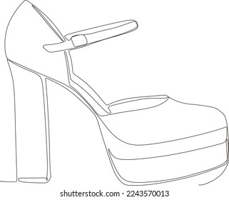continuous line art drawing of women's sandals with high heels in black and white