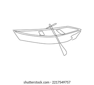 Continuous line art drawing of wooden fishing canoe. Wooden fishing Boat single line art drawing vector illustration.