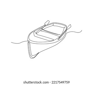 Continuous line art drawing of wooden fishing canoe. Wooden fishing Boat single line art drawing vector illustration.