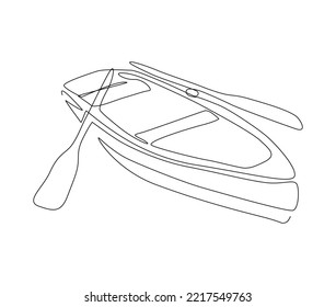 Continuous line art drawing of wooden fishing canoe. Wooden fishing Boat single line art drawing vector illustration.