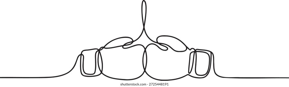 Arte em linha contínua de halteres, simbolizando a aptidão, o treino, o esporte e o estilo de vida saudável. Ilustração vetorial simples e minimalista para conceitos de exercício e treinamento, representando equipamento de ginástica, levantamento de peso e força.