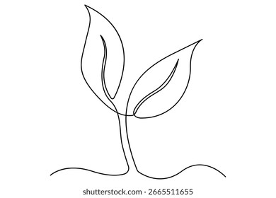 Linha contínua de plântulas de germinação ecológicas que representam a natureza e a agricultura biológica
