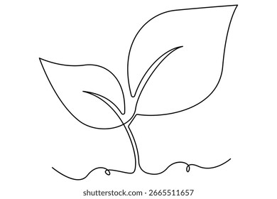 Linha contínua de plântulas de germinação ecológicas que representam a natureza e a agricultura biológica
