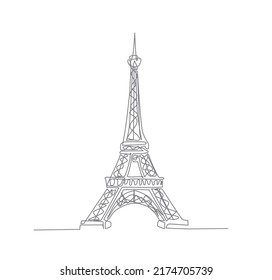 Continuous line art of  Eiffel Tower. Single line drawing of Paris Eiffel Tower with active stroke. 